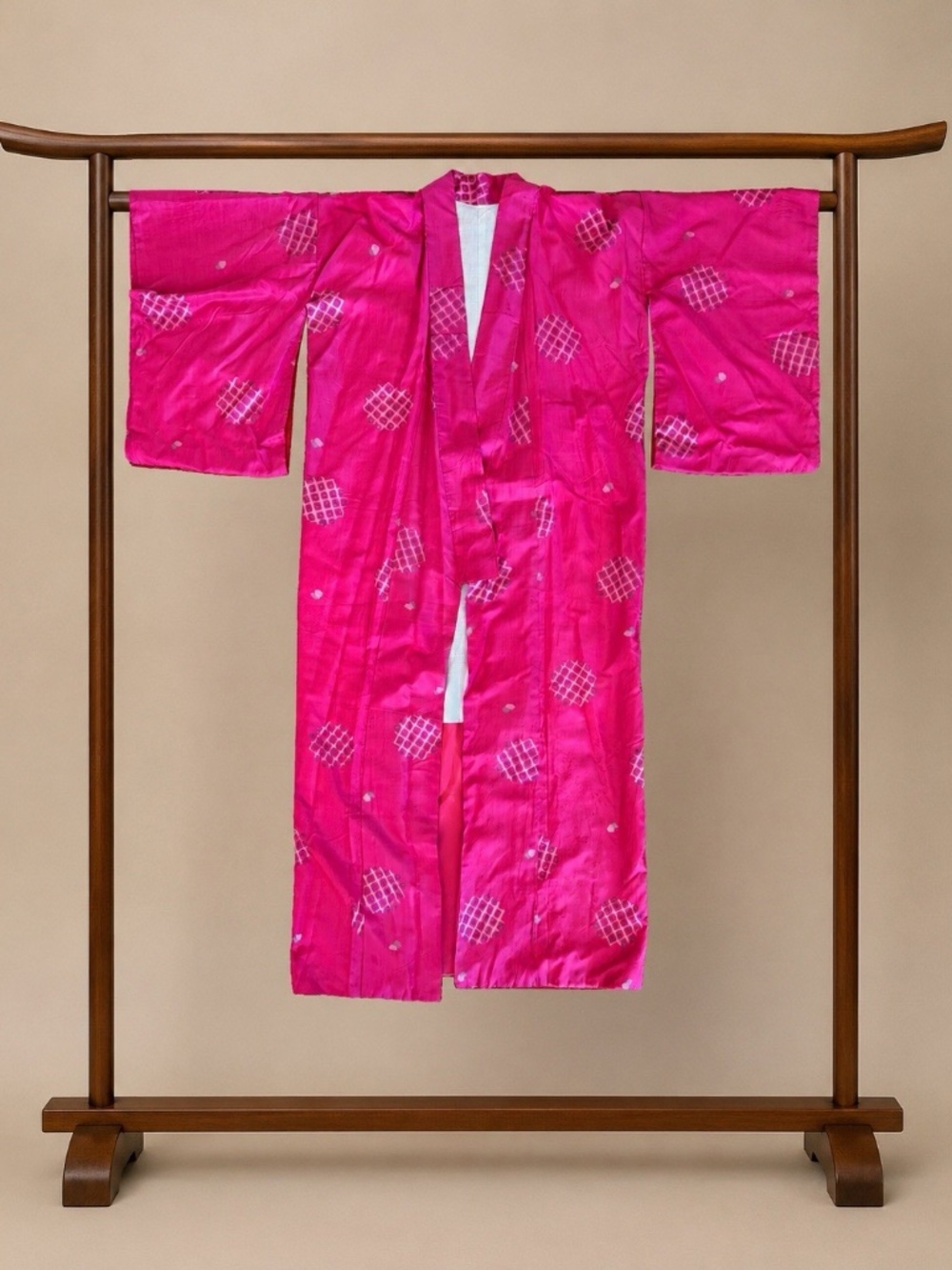 Authentic Vintage Handmade Pink Silk blend Japanese Kimono from Mid Century